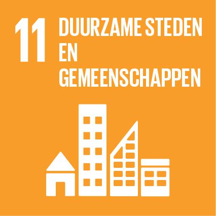 Logo SDG 11: Duurzame steden en gemeenschappen